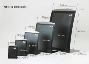 Range of Satellite magnetic tabletop signs from A7 to A3